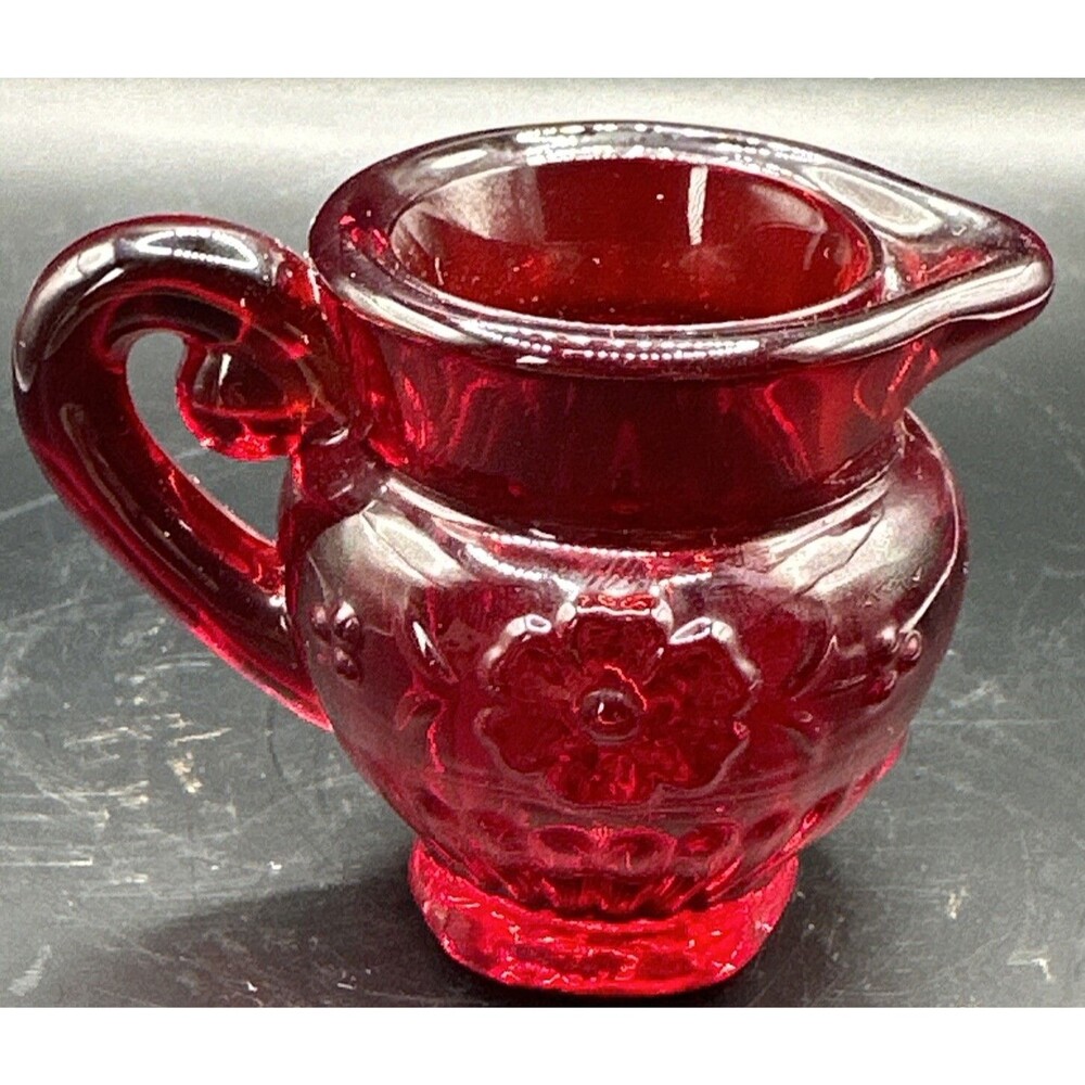 AIG IMPERIAL GLASS Ruby Red Mini Miniature Pitcher floral flower Toothpick Dish